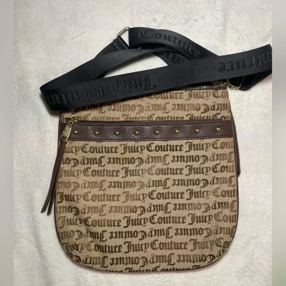 Juicy Couture Monogram‎ Logo Crossbody Bag Y2K Style Tan Brown